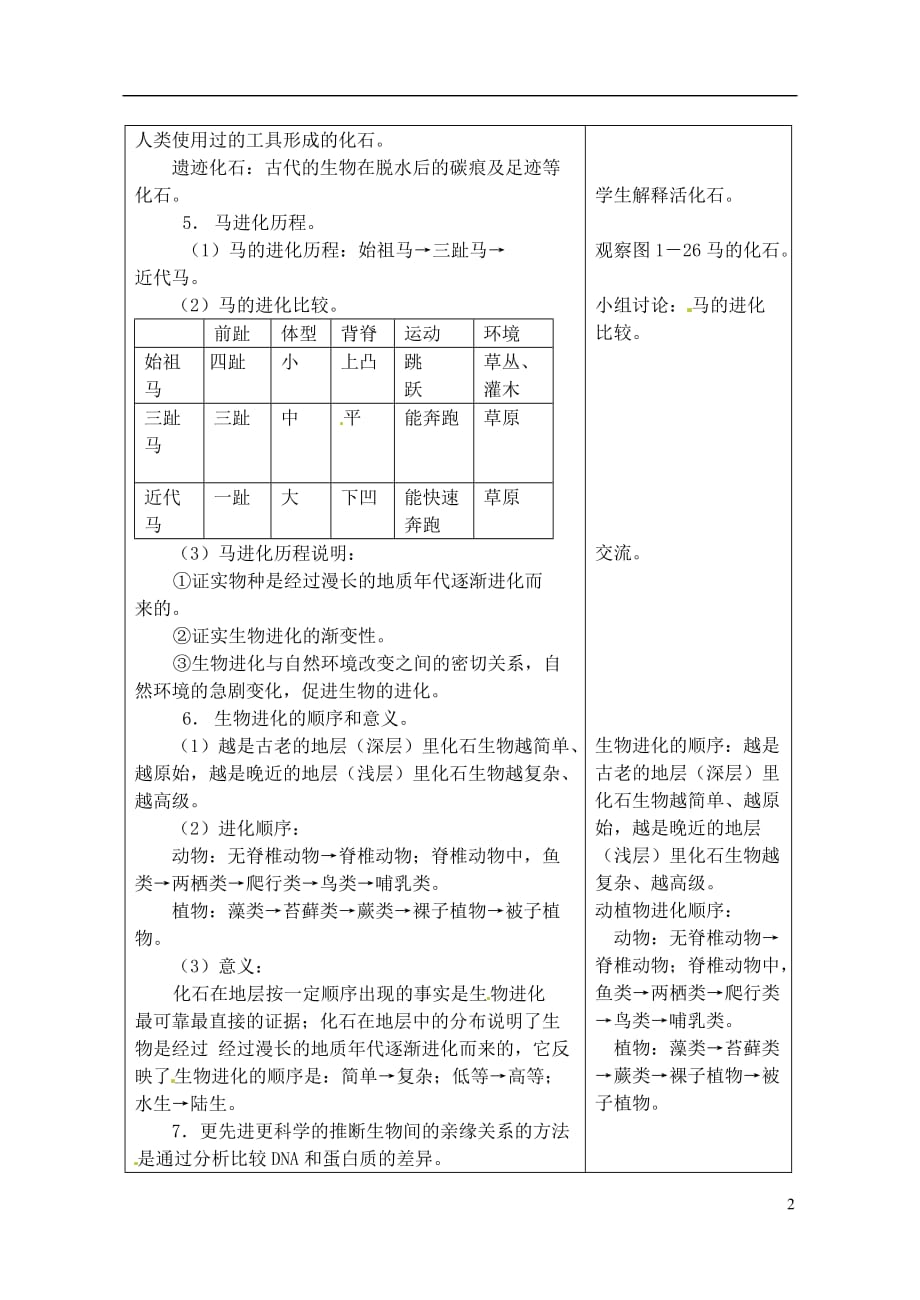 浙江省温岭市城南中学九年级科学下册《1.5生物的进化（第一课时）》教案 浙教版.doc_第2页