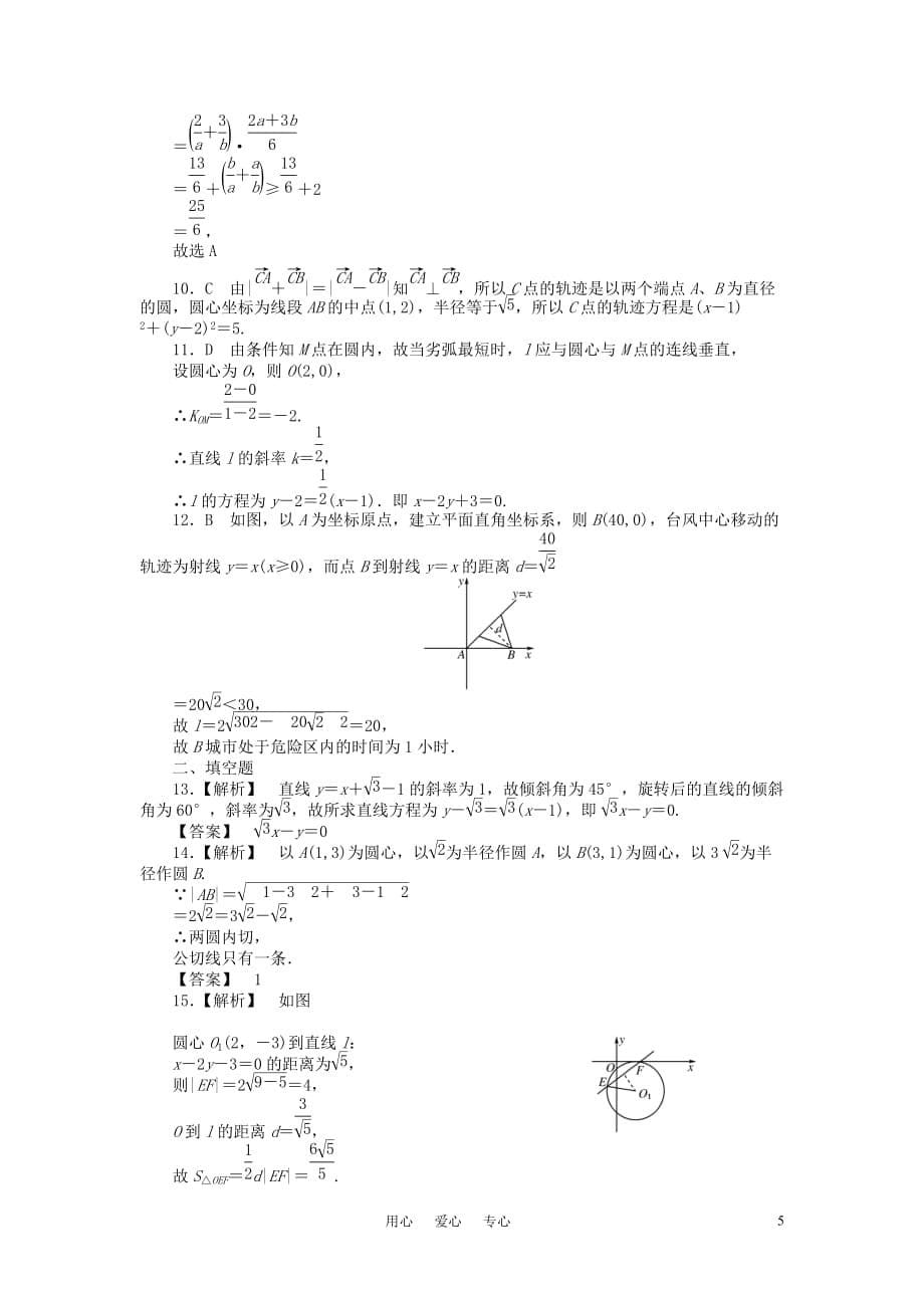 四川省2011届高考数学总复习配套测评卷 直线和圆的方程－章末质量检测7 新人教版.doc_第5页