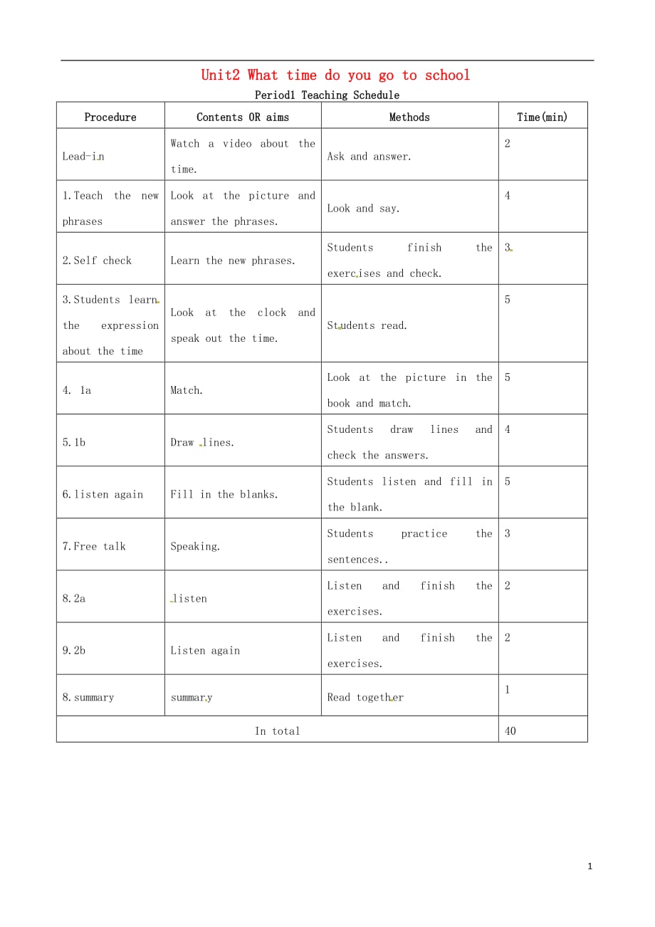 广东省河源市江东新区七年级英语下册Unit2WhattimedoyougotoschoolPeriod1教学流程（新版）人教新目标版_第1页