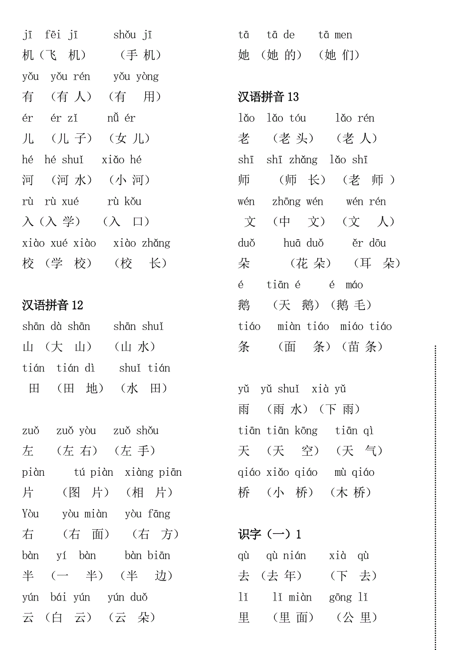 2015人教版小学一年级上册生字表一带拼音组词.doc_第3页