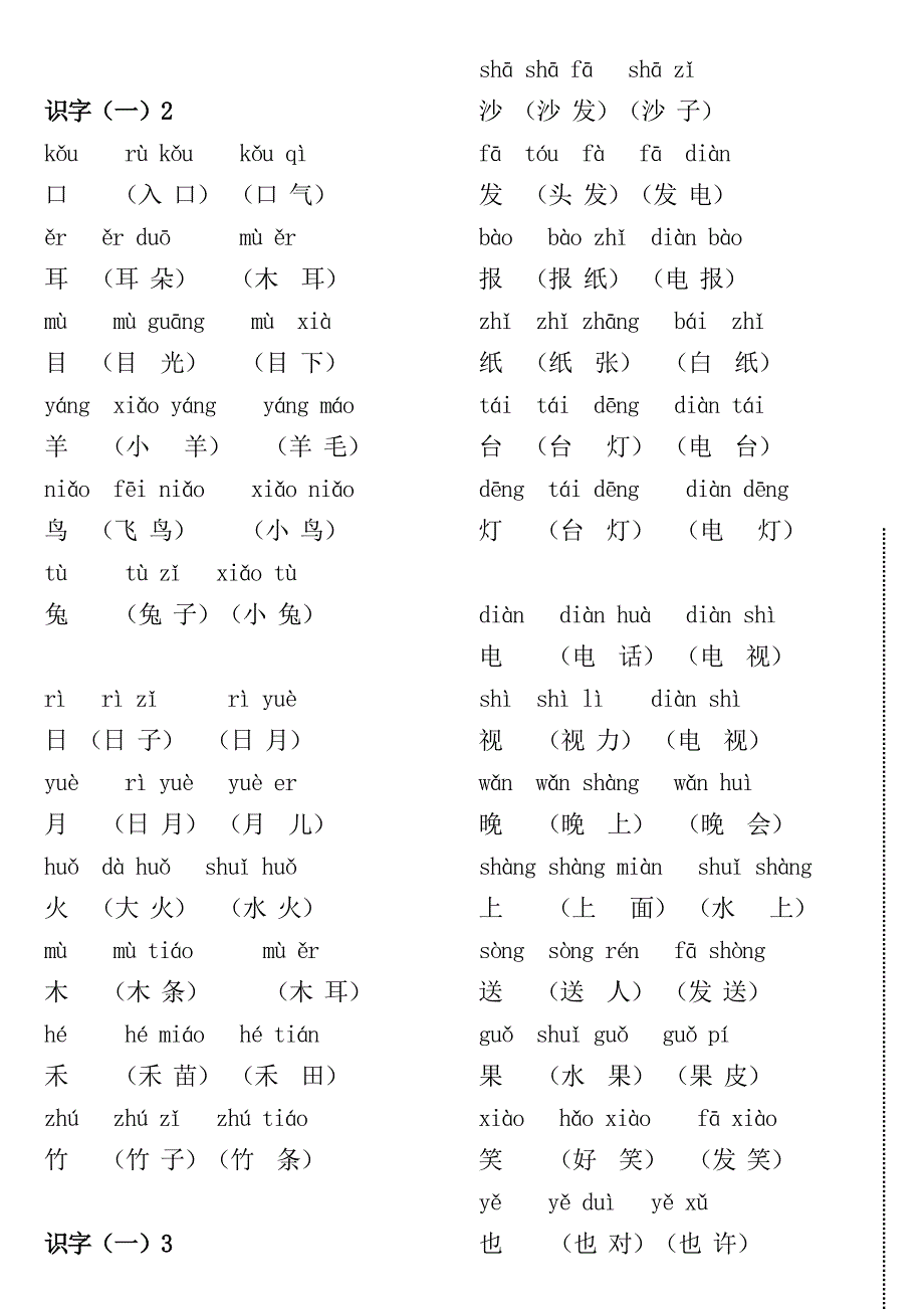 2015人教版小学一年级上册生字表一带拼音组词.doc_第4页