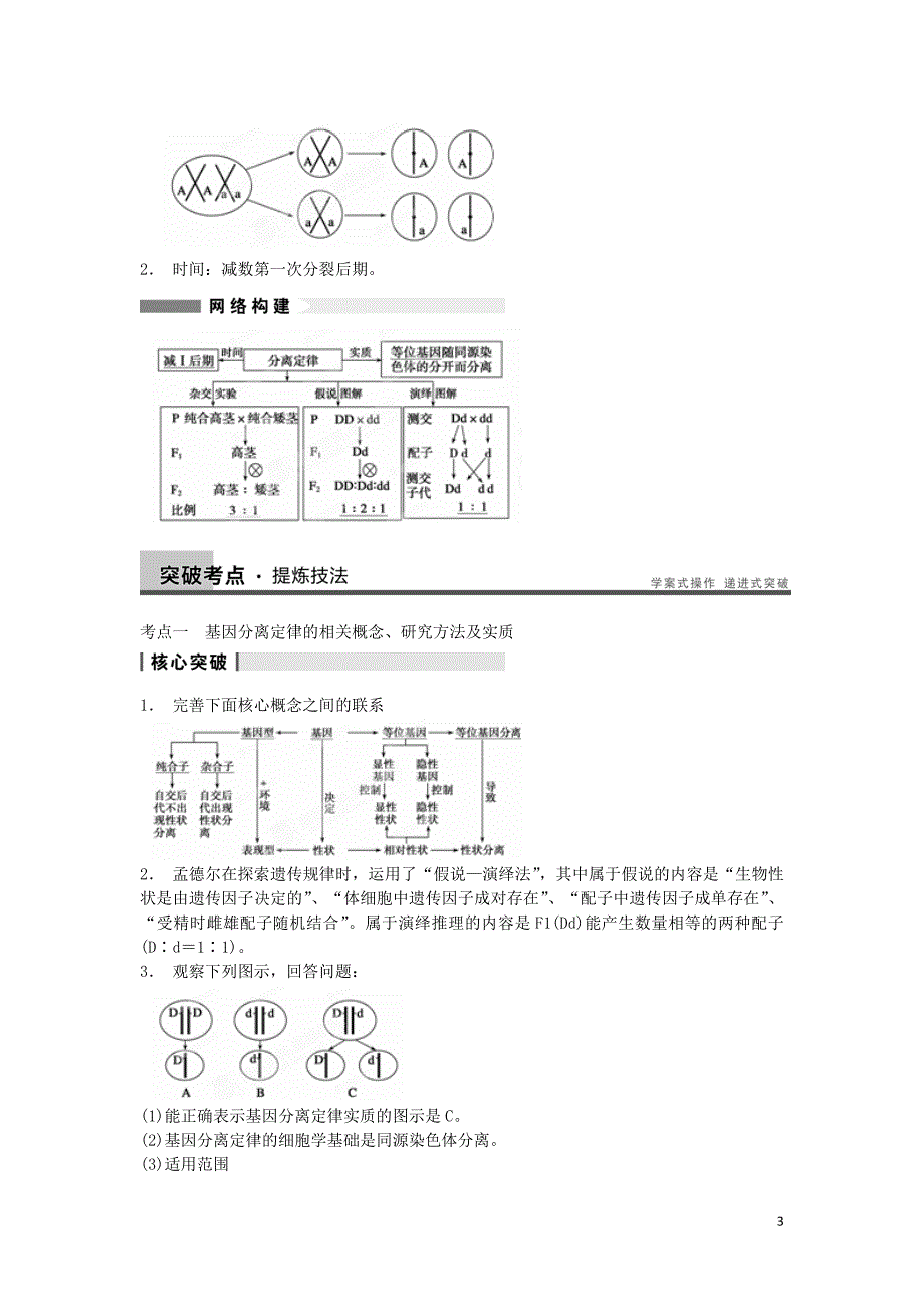 重庆市万州分水中学高考生物 第1章《遗传因子的发现》考点复习一 基因分离定律的相关概念、研究方法及实质 新人教版必修2.doc_第3页