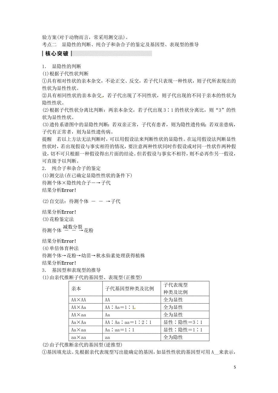 重庆市万州分水中学高考生物 第1章《遗传因子的发现》考点复习一 基因分离定律的相关概念、研究方法及实质 新人教版必修2.doc_第5页