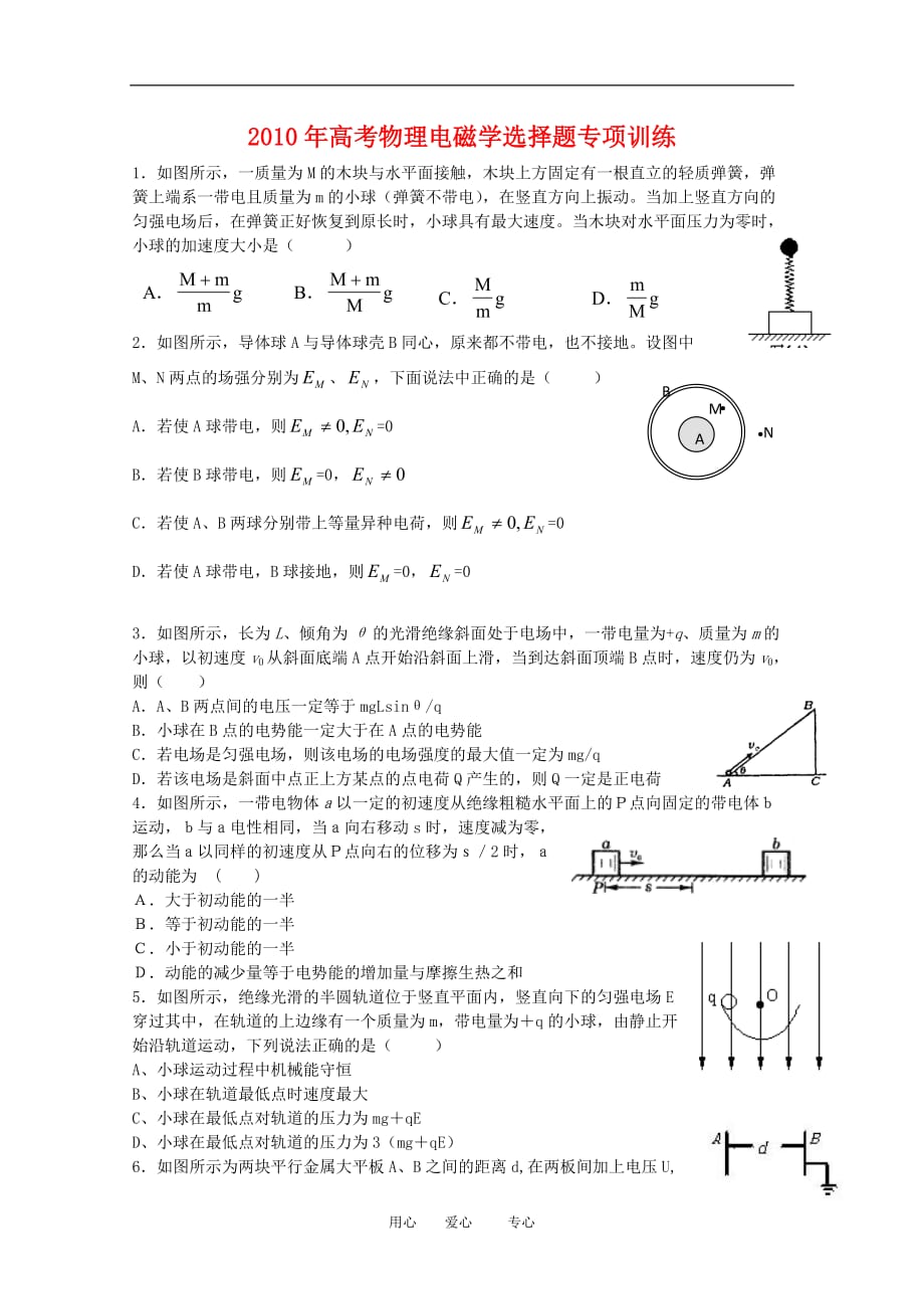 2010届高三物理高考电磁学选择题专项训练.doc_第1页