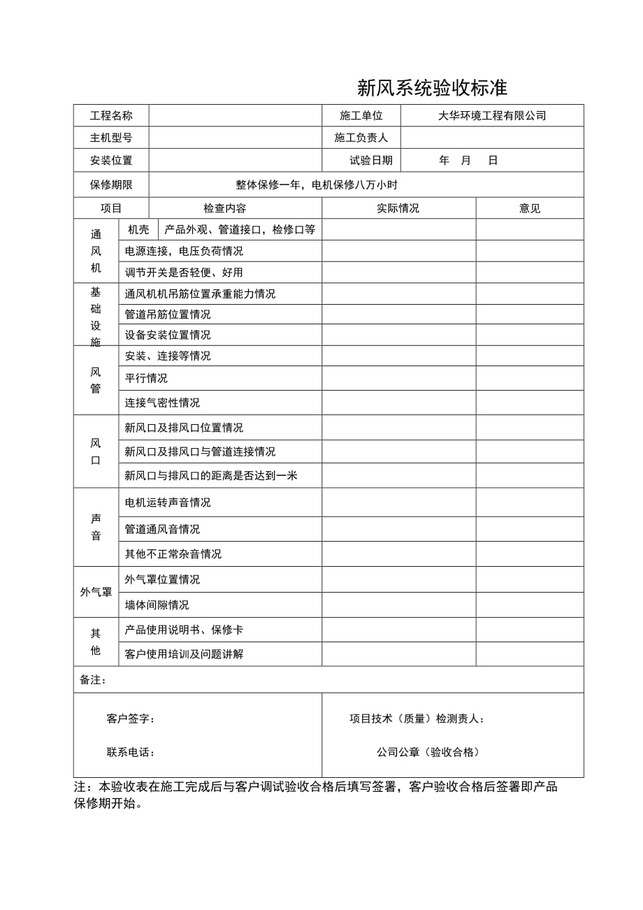 新风系统设备验收表.doc_第1页