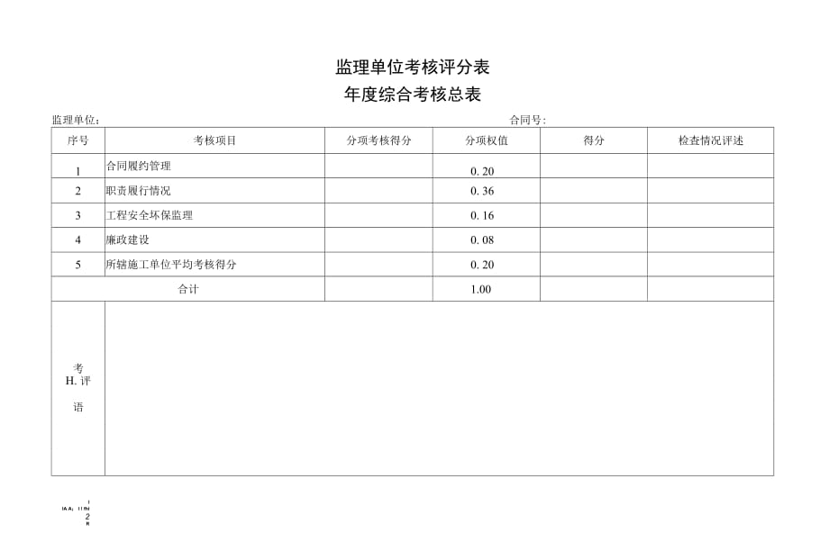 监理单位考核评分表_第1页