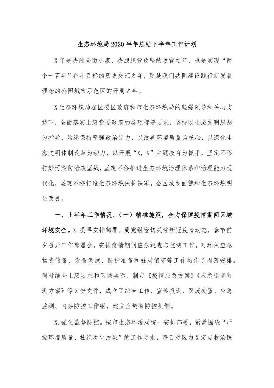 生态环境局2020半年总结下半年工作计划_第1页