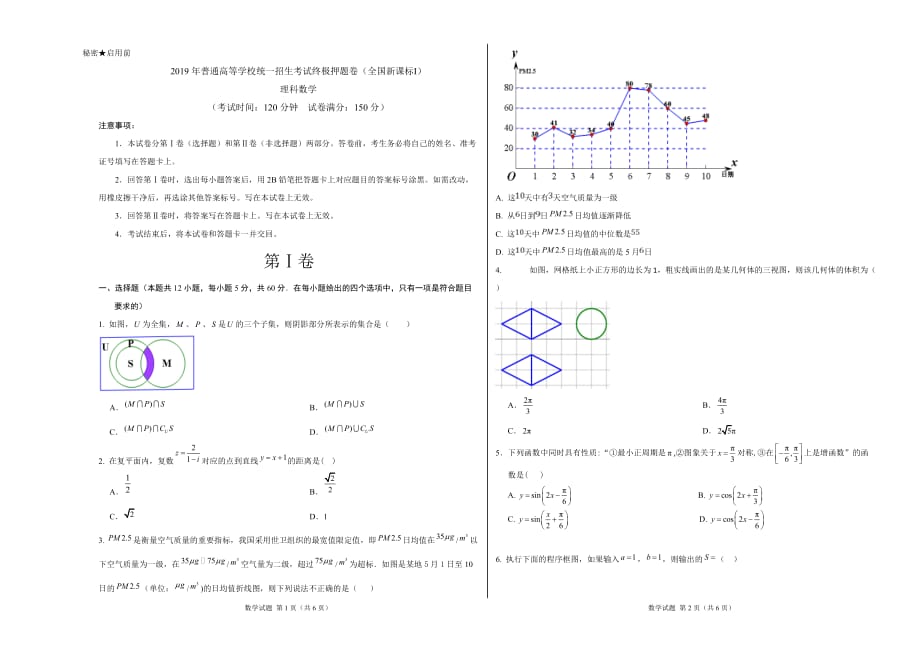 2019年高考数学（理）原创终极押题卷（新课标Ⅰ卷）（考试版）_第1页