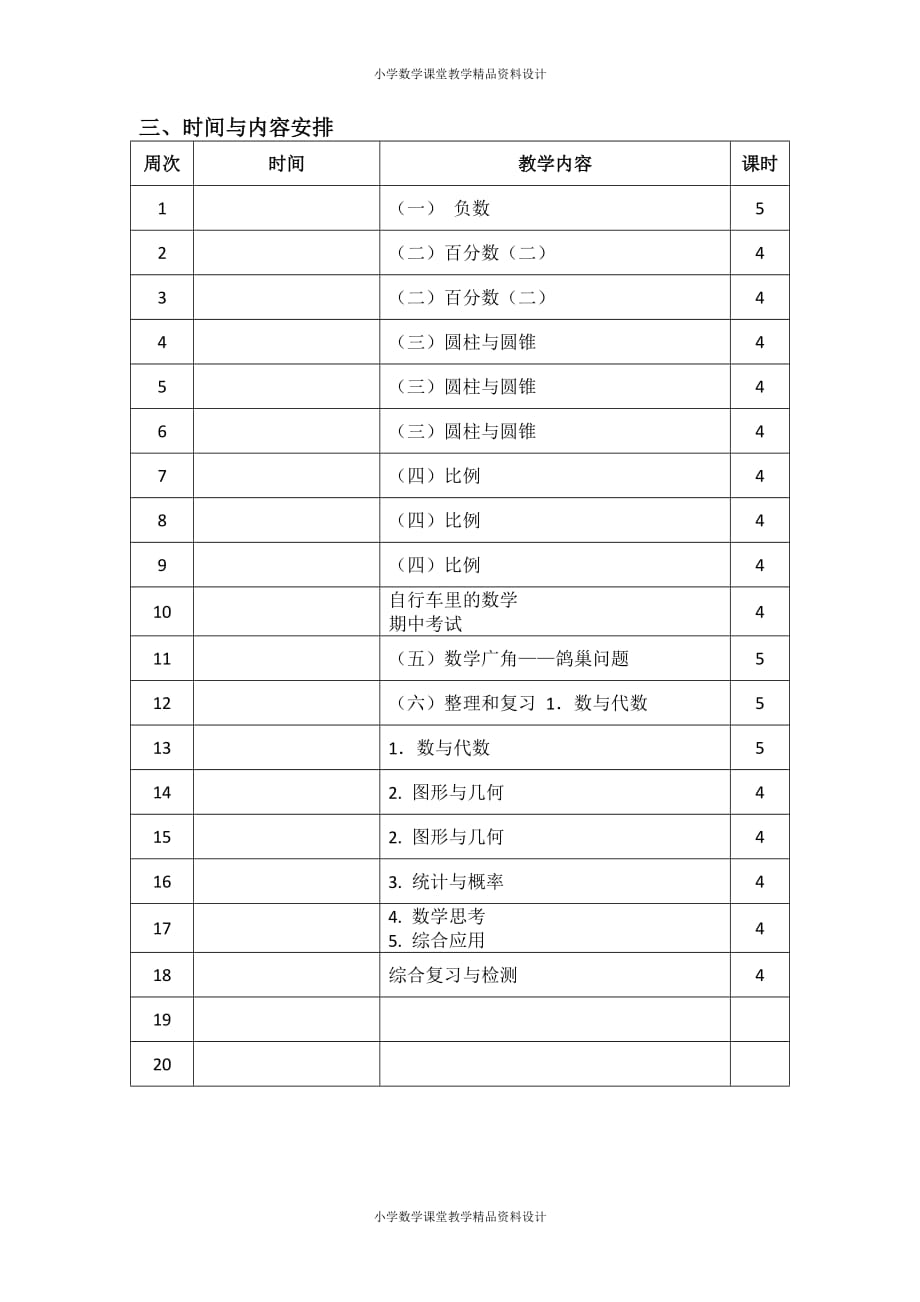 新人教版小学六年级数学下册教学计划 (7)_第4页