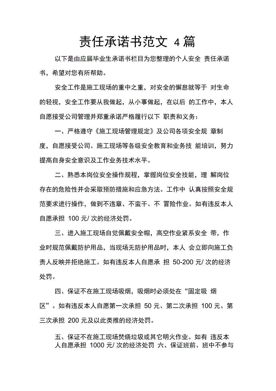 202X年责任承诺书范文4篇_第1页