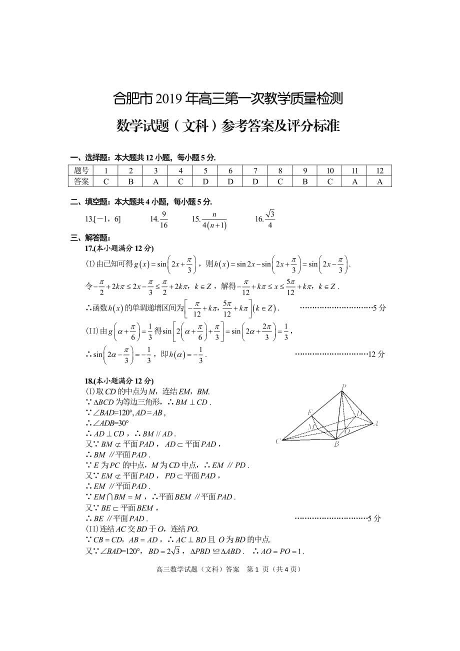 2019届安徽省合肥市高三一模 数学（文）（PDF版）_第5页