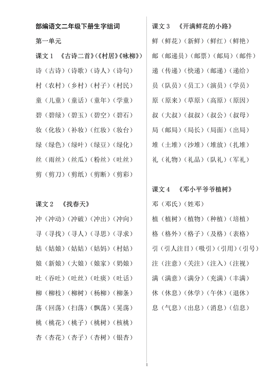 小学部编版语文二年级下册生字组词_第1页