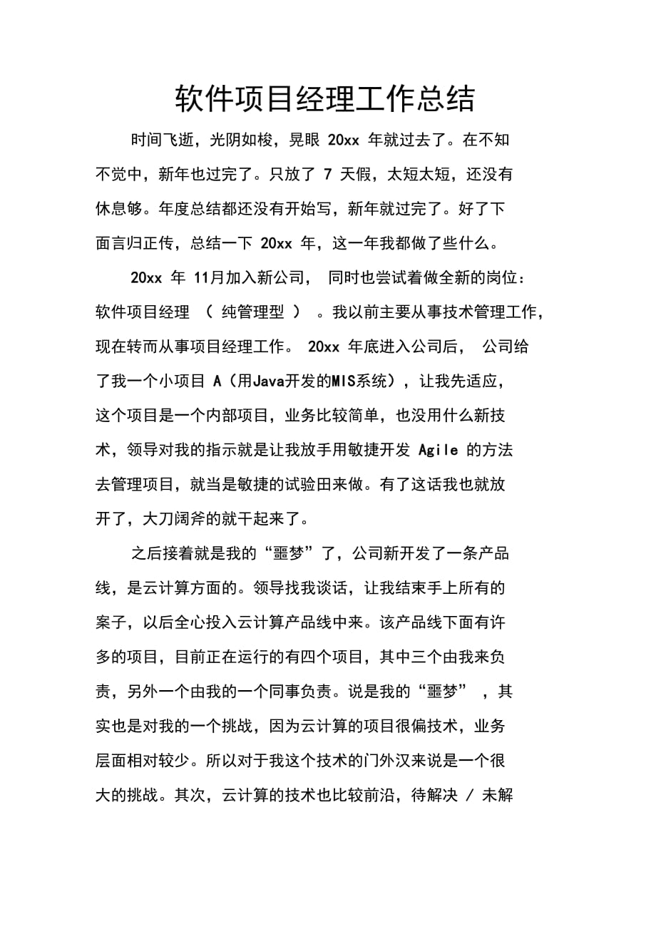 202X年软件项目经理工作总结_第1页