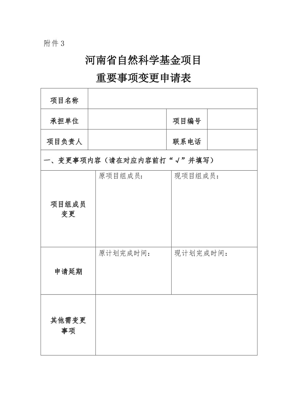 河南省自然科学基金项目重要事项变更申请表.doc_第1页