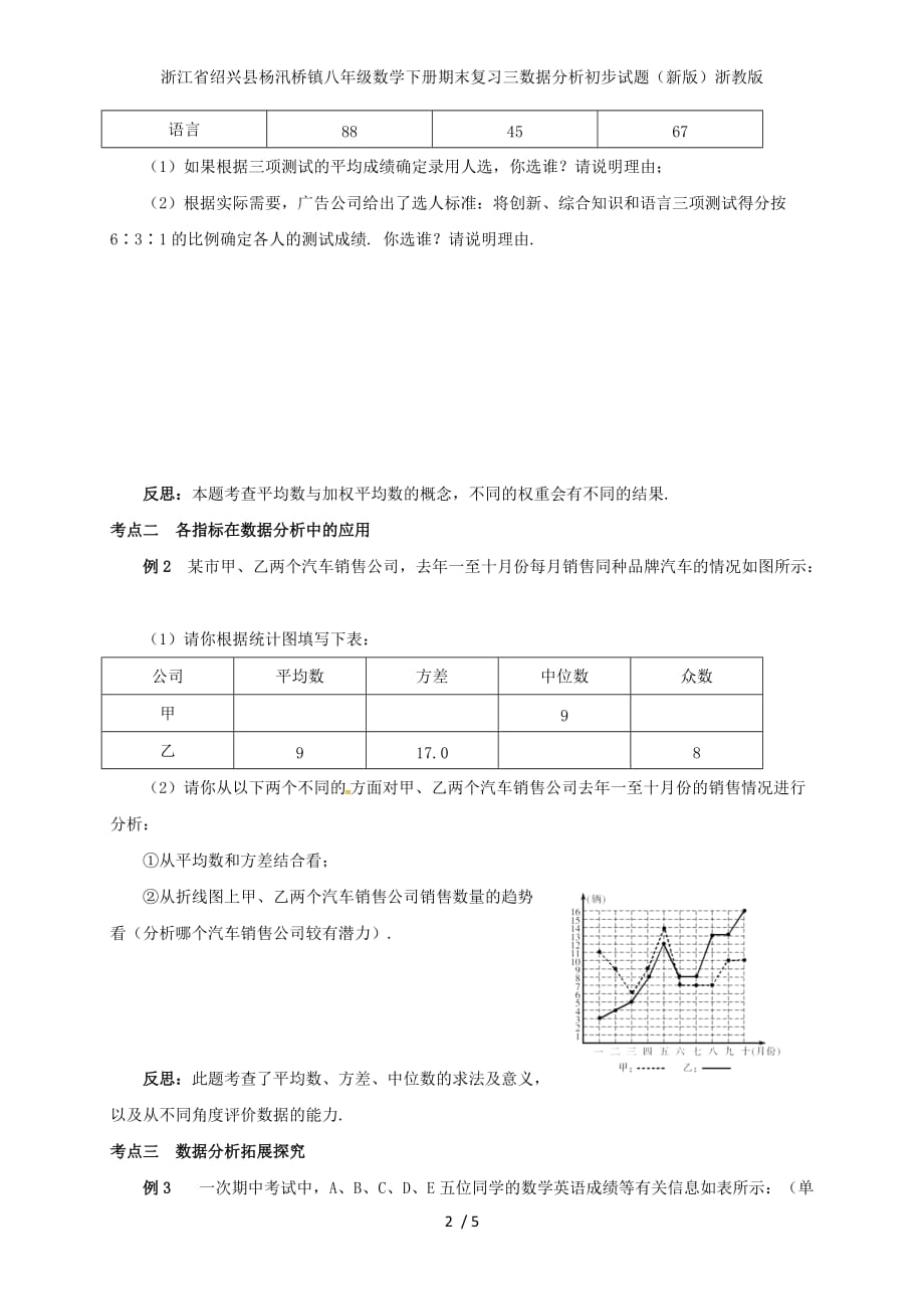 浙江省绍兴县杨汛桥镇八年级数学下册期末复习三数据分析初步试题（新版）浙教版_第2页