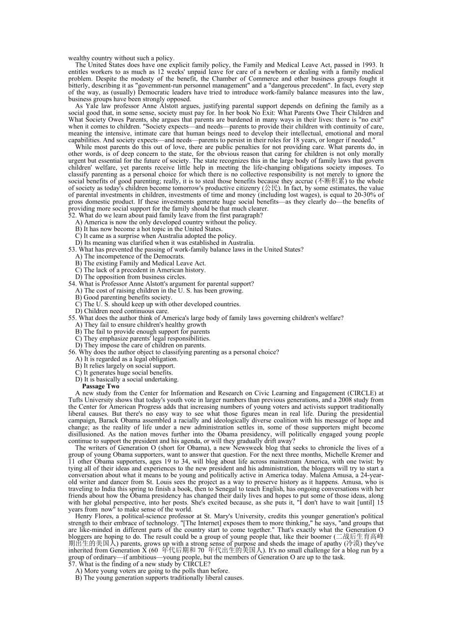 2010年6月大学英语六级考试CET6真题打印版-仅六页word清晰版.doc_第5页