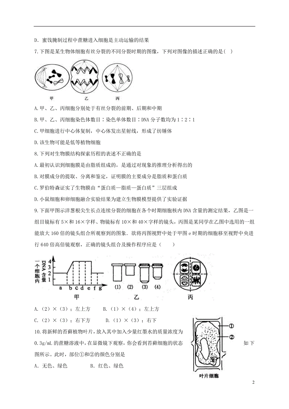 福建省晋江市高一生物上学期期末考试试题_第2页