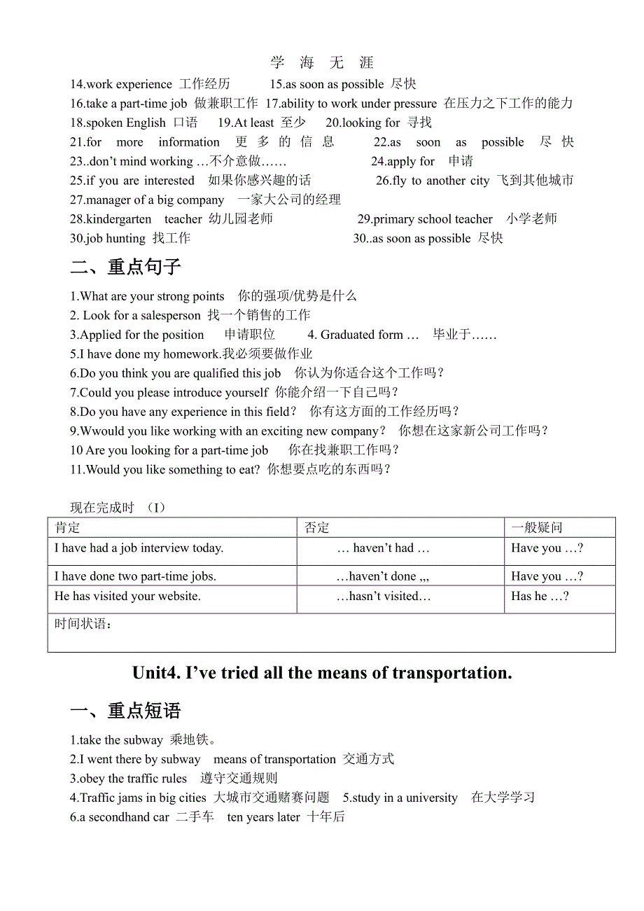 英语基础模块2知识清单（6.29）.pdf_第3页