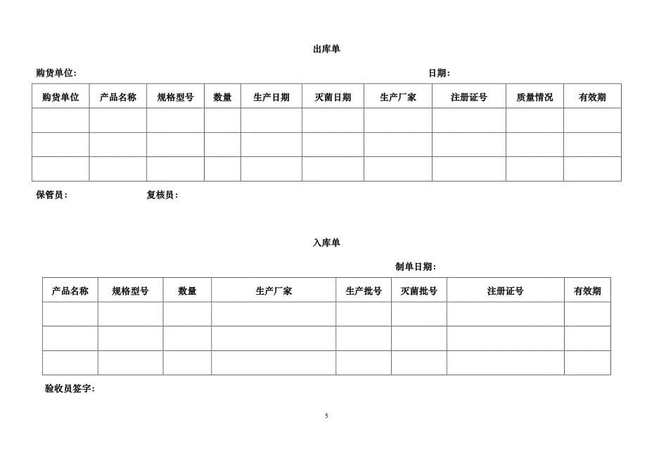 （2020年整理）医疗器械经营企业质量管理制度及工作程序附属表格(多表格).doc_第5页