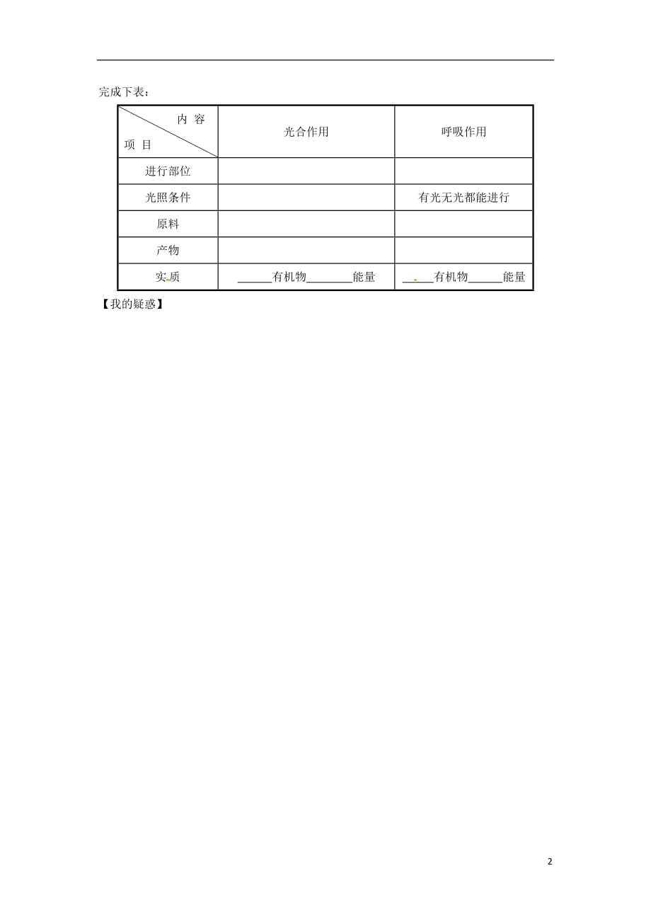 甘肃省景泰县七年级生物上册第三单元第六章第四节植物的呼吸作用学案（无答案）（新版）苏教版_第2页