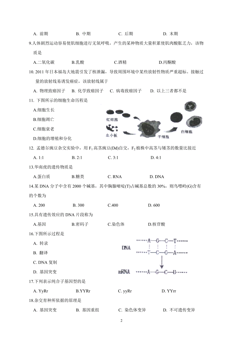 （2020年整理）福建省普通高中学生学业基础会考生物卷.doc_第2页