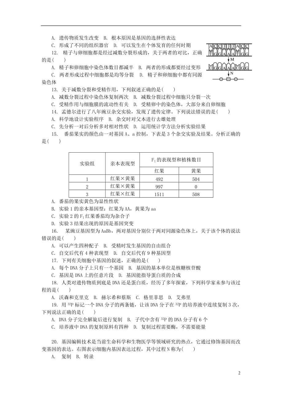 高二生物学业水平测试模拟卷（九）_第2页