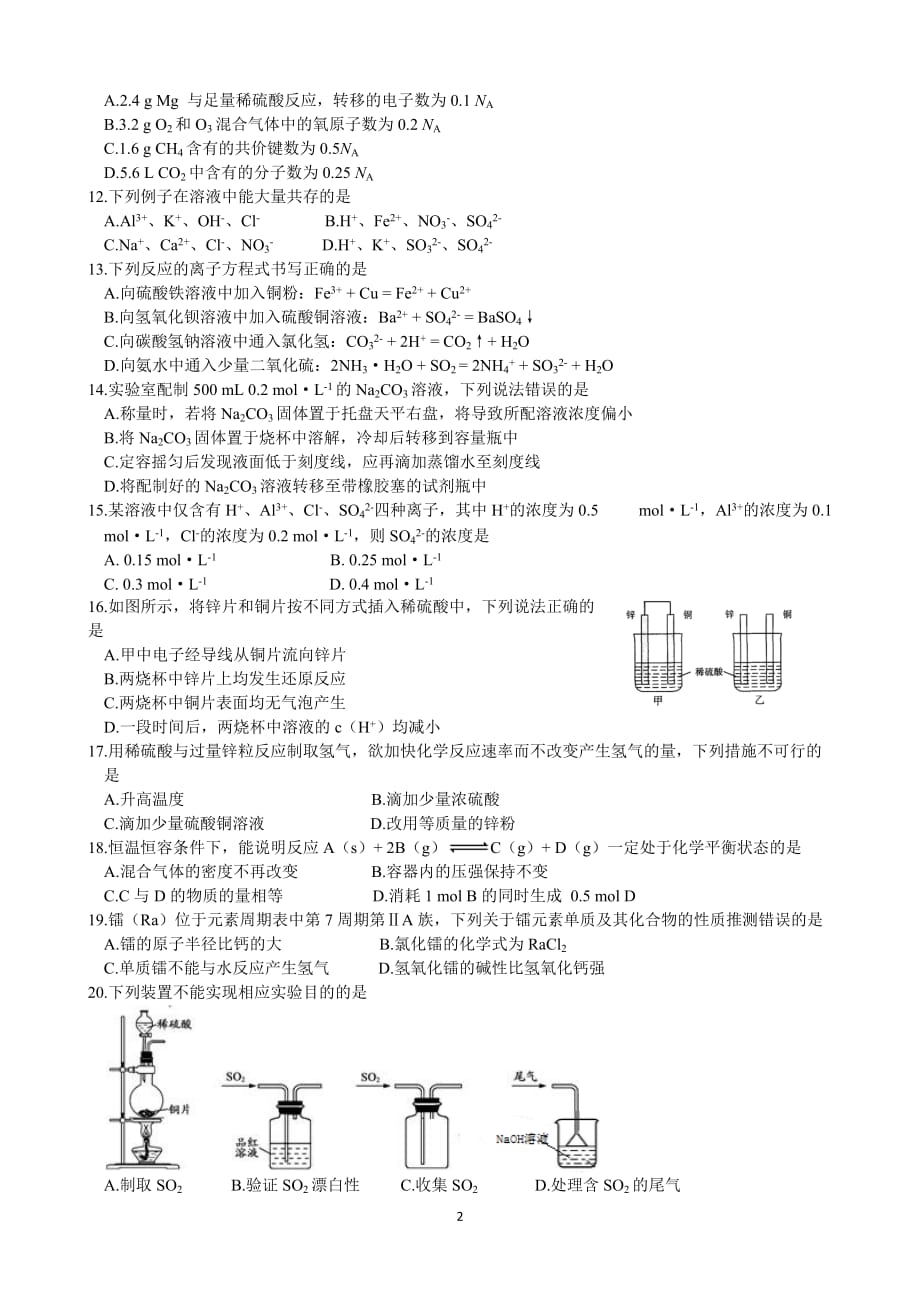 （2020年整理）山东省夏季普通高中学业水平考试化学试题(供级学生使用).doc_第2页