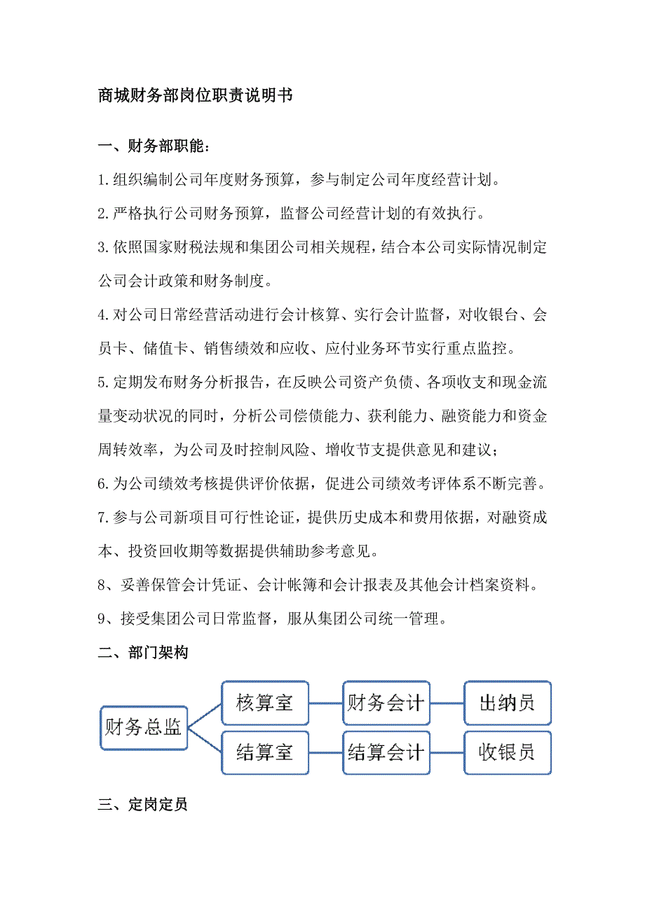 商城财务部岗位职责说明书.doc_第1页