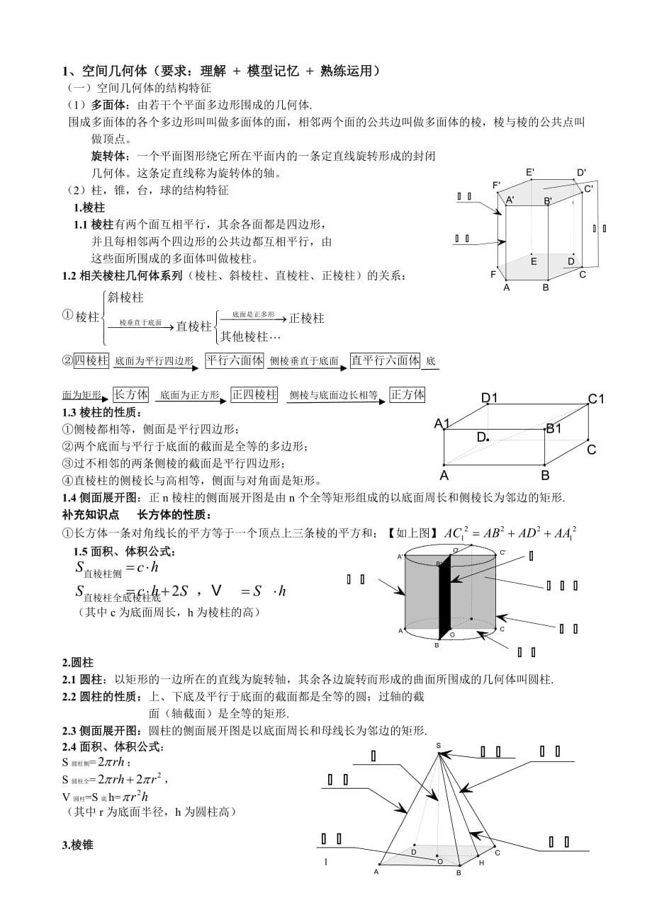 （2020年整理）新课标人教A版高中数学总复习必修二第一章知识点梳理学案.doc_第1页