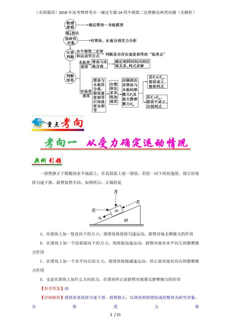 高考物理考点一遍过专题14用牛顿第二定律解决两类问题（含解析）_第2页