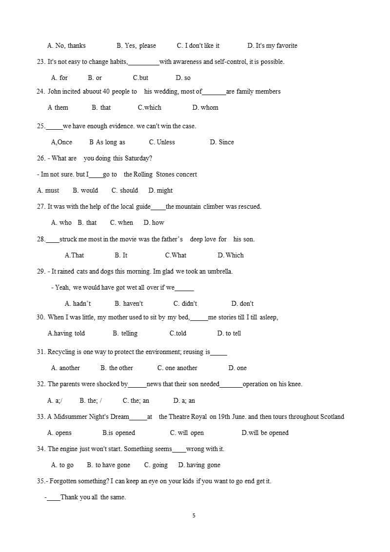 普通高等学校招生全国统一考试(重庆卷)英语word版含答案（2020年整理）.pptx_第5页