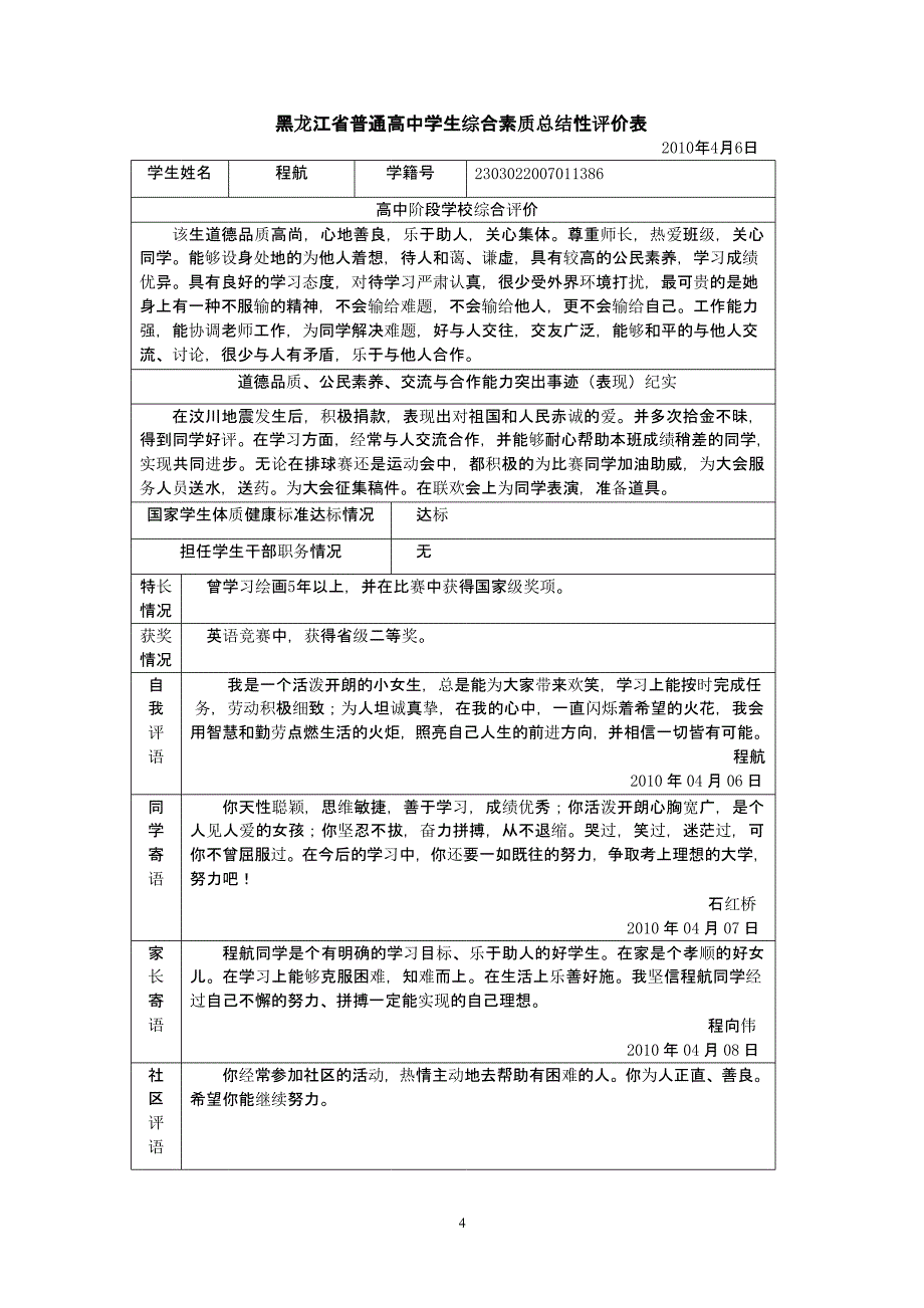 黑龙江省普通高中学生综合素质总结性评价表(最终1)（2020年整理）.pptx_第4页