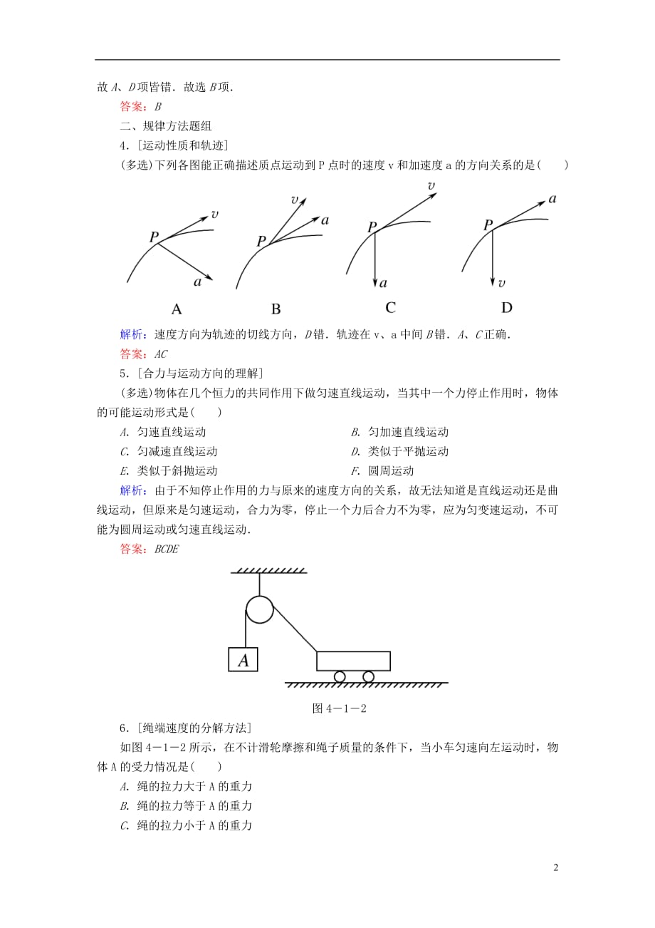 高考导练高考物理一轮复习第四章曲线运动万有引力与航天第1讲曲线运动运动的合成与分解自主测评新人教版必修2_第2页