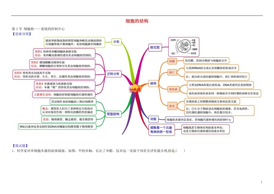 高中生物13.3细胞核系统的控制中心教材图解学案新人教版必修1_第1页