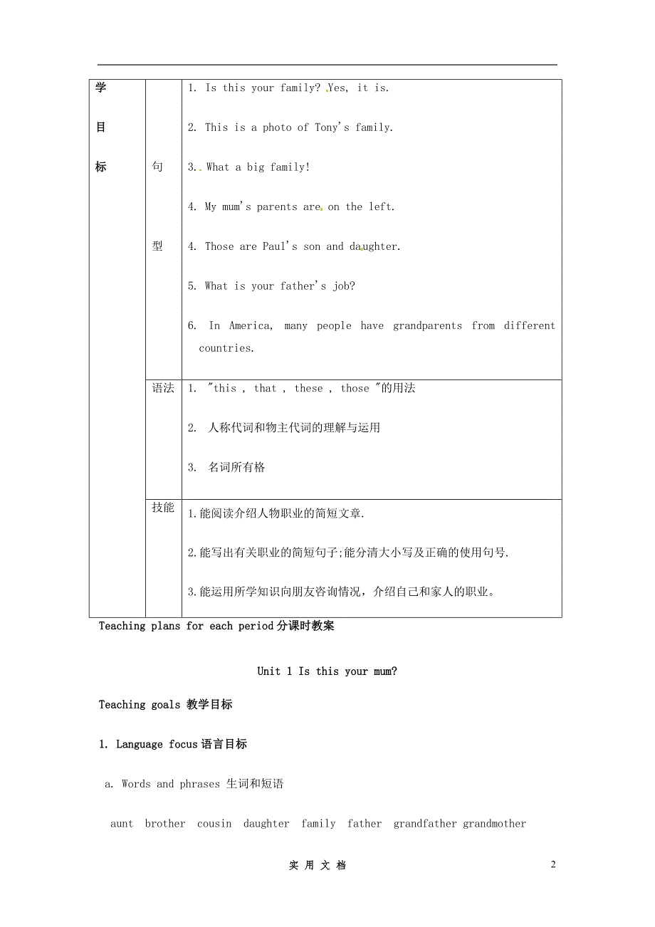 广东省佛山市第十四中学七年级英语上册 Module 2 My family Unit 1 Is this your mum教案 （新版）外研版_第2页