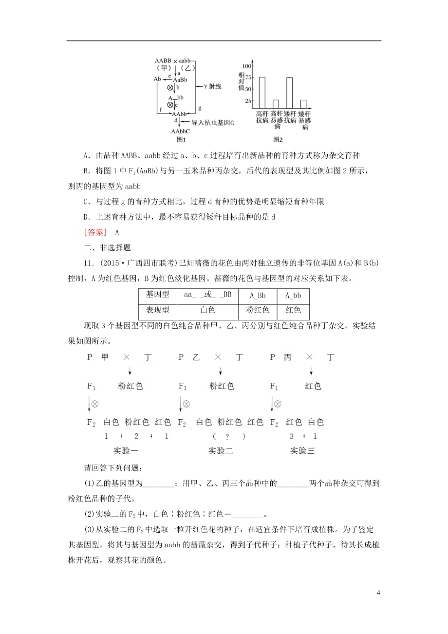 高考生物一轮总复习课时跟踪训练23第七单元变异与进化第11讲从杂交育种到基因工程（必修2）_第4页