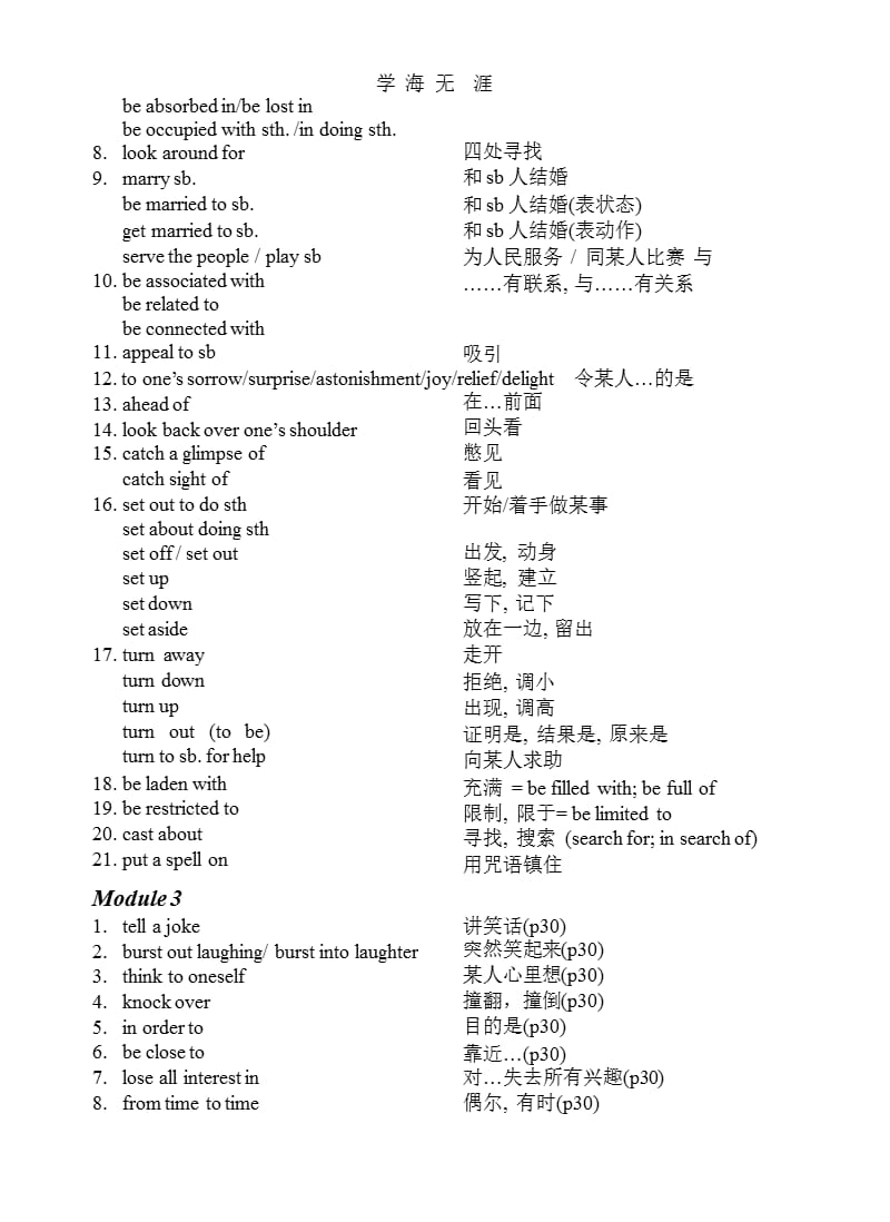 外研版高中英语选修六各模块重点短语（2020年整理）.pptx_第3页