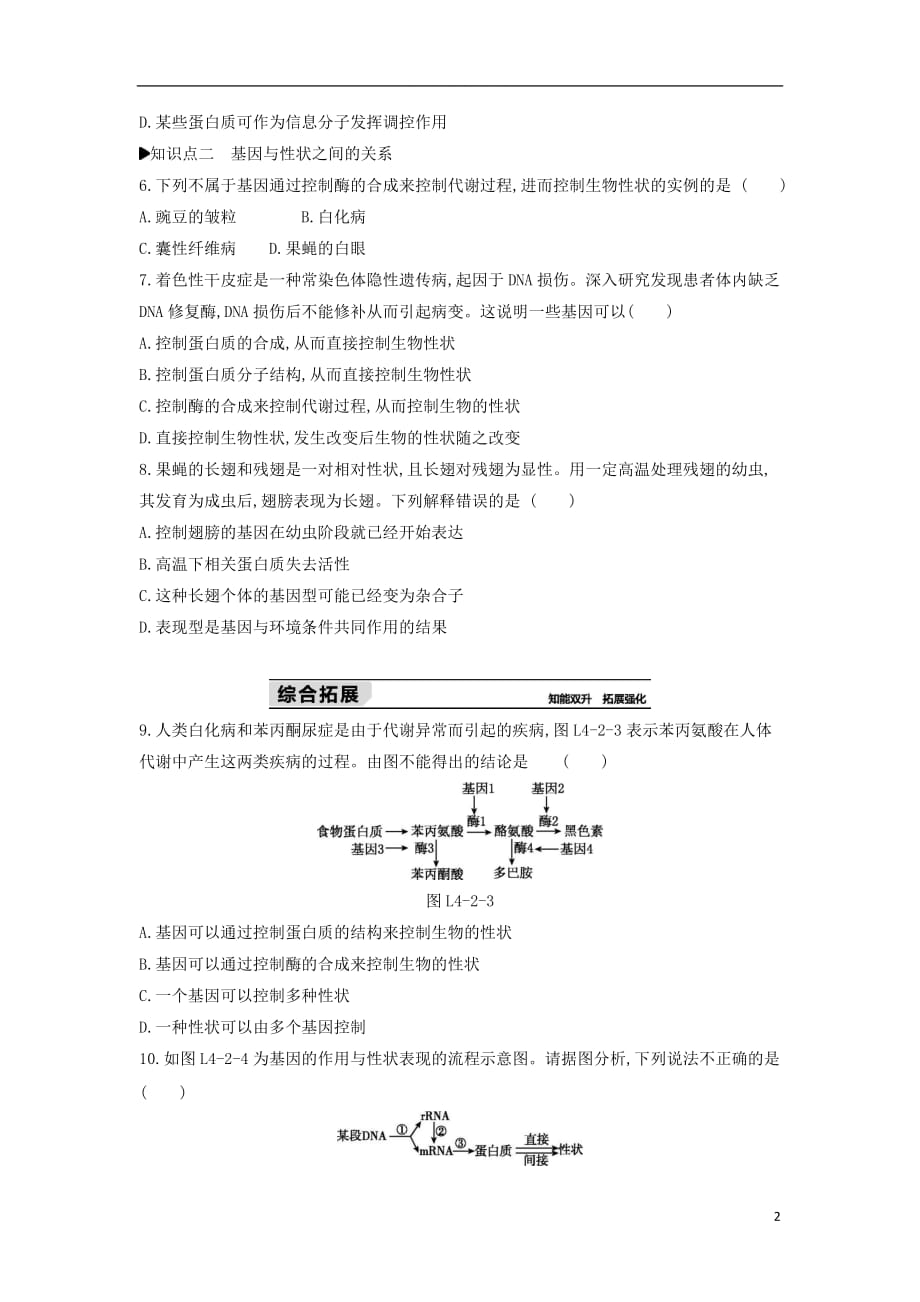 高中生物第4章第2节基因对性状的控制练习题(含解析)必修2_第2页