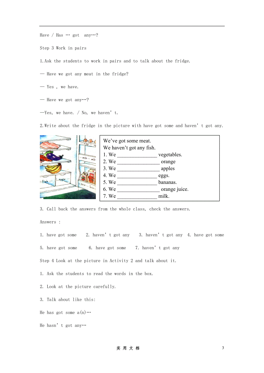 佛山顺德江义初级中学七年级英语上册《Module 4 Healthy food Unit 3 Language in use》教案 新外研版_第3页