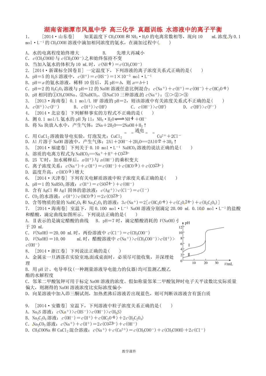 高三化学-真题训练-水溶液中的离子平衡_第1页