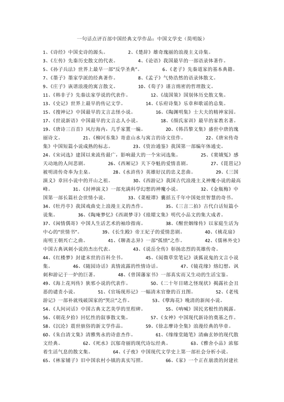 一句话点评百部中国经典文学作品：中国文学史（简明版）_第1页