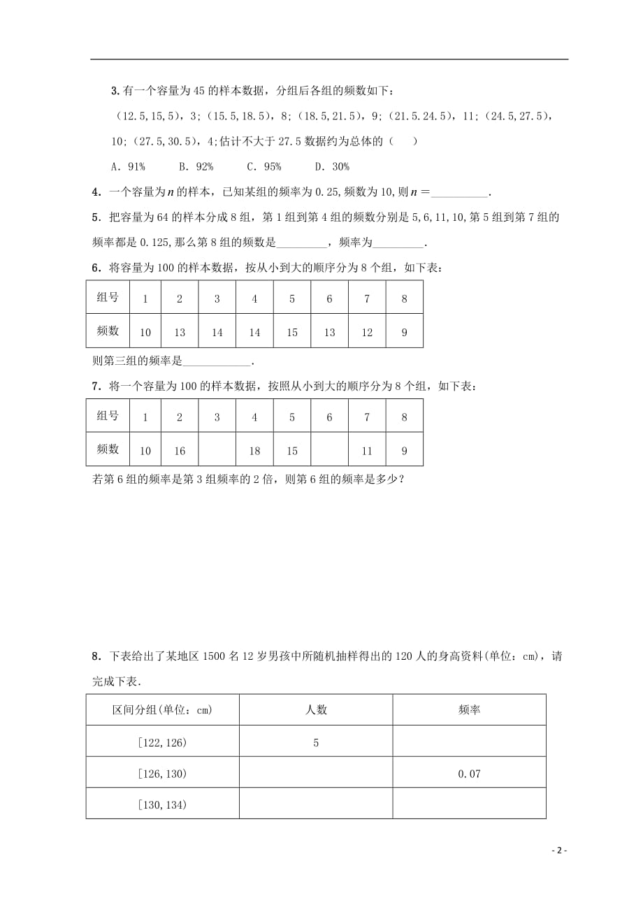 江苏省宿迁市高中数学第2章统计2.2总体分布的估计（1）练习苏教版必修3_第2页