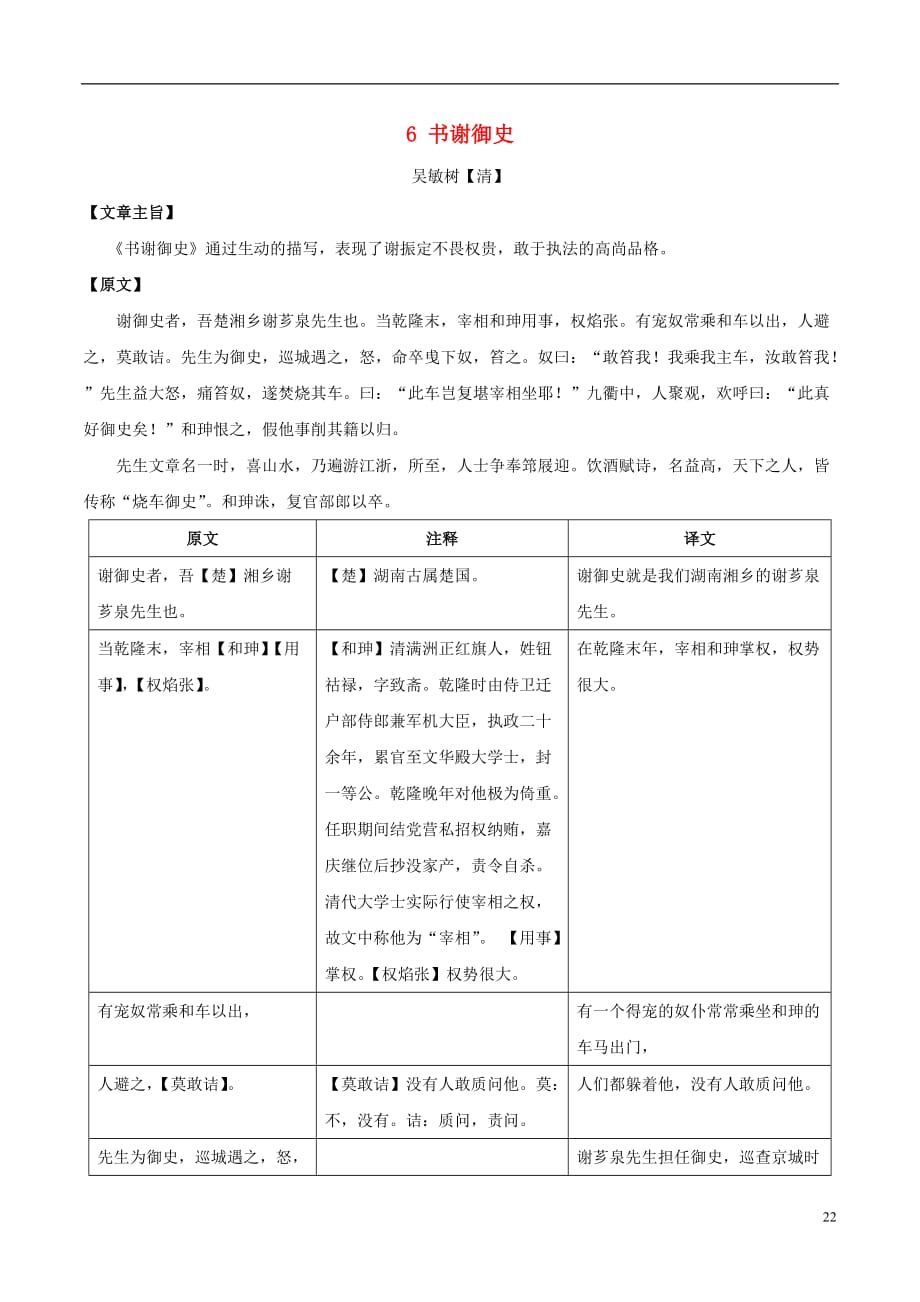 （语言技能培养系列）八级语文上册课外文言文精读6书谢御史语文版_第1页