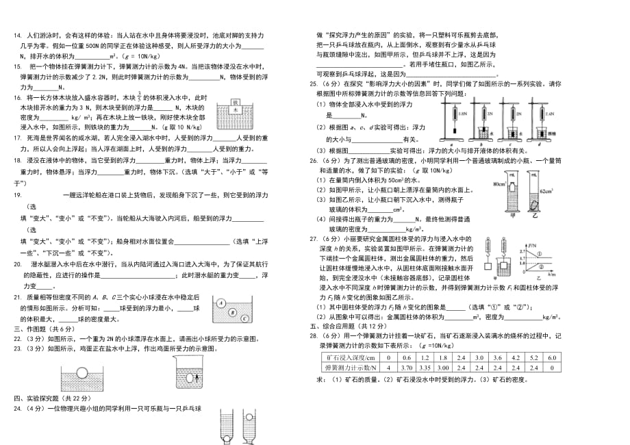 八年级物理下册《浮力》单元测试题(含答案).doc_第2页