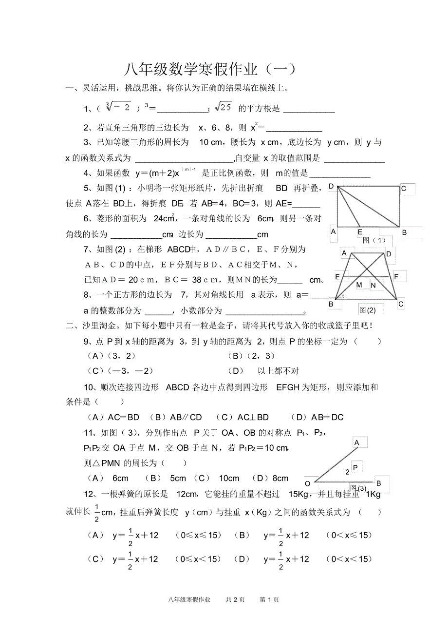 八年级数学寒假作业 .pdf_第1页