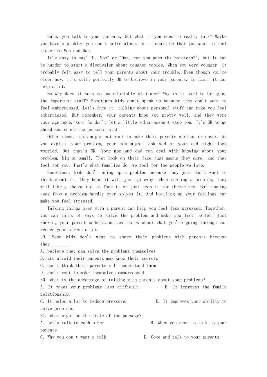 河南省郑州市某校2019-2020学年高二英语下学期期中试[含答案].pdf_第5页