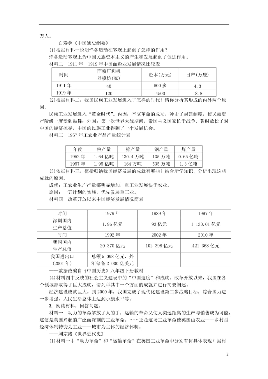 山西省中考历史总复习第2篇专题聚焦专题九中外经济发展史试题2_第2页