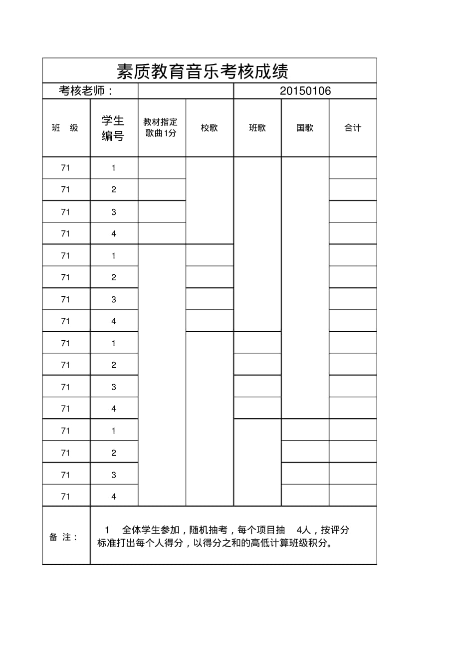 初中2014年秋音乐素质教育考核表 .pdf_第1页