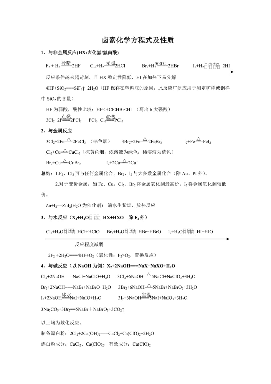 卤素化学方程式及性质.doc_第1页