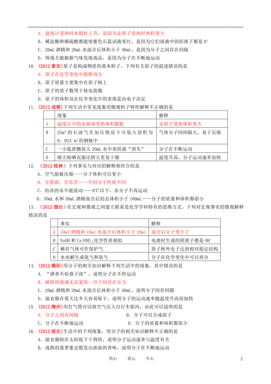 2012年中考化学试题分类汇编—第三单元物质构成的奥秘.doc_第2页